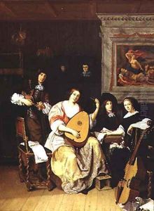 Interior with a group of musicians by F. Sant-Acker