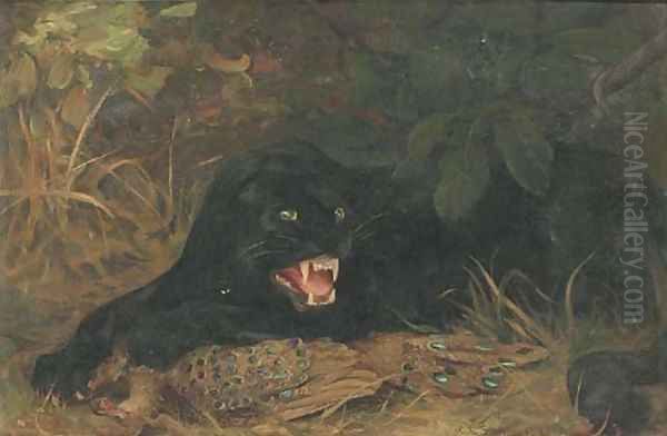 A panther guarding his kill - view 1