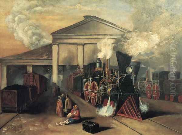 Train Leaving Auburn Station at Rochester, New York - view 1