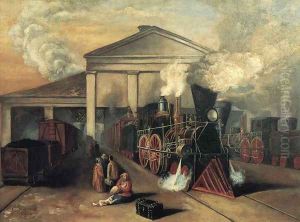 Train Leaving Auburn Station at Rochester, New York by Eugene Sintzenich