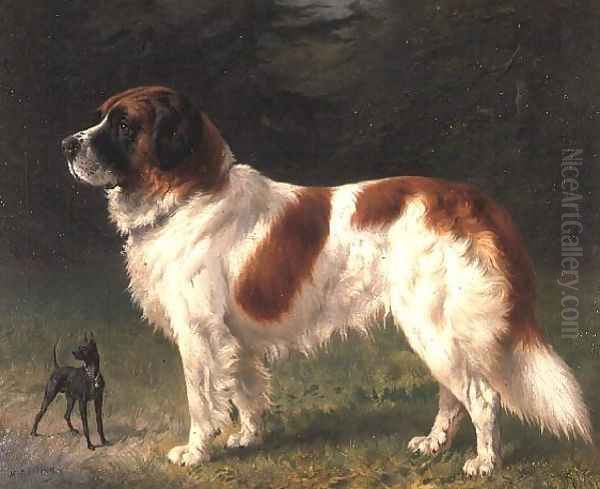 A St. Bernard and a Miniature Pincher - view 1