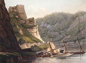 Salmon Fishery at Lurley, engraved by T. Sutherland, from A Picturesque Tour along the Rhine, from Mentz to Cologne, published by R. Ackermann, London, 1820 by Christian Georg II Schutz or Schuz