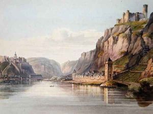St. Goarshausen, St. Goar and Rheinfels, engraved by T. Sutherland, from A Picturesque Tour along the Rhine, from Mentz to Cologne, published by R. Ackermann, London, 1819 by Christian Georg II Schutz or Schuz