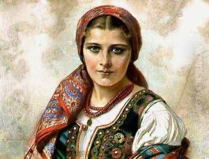 Girl in a Cracovian Folk Costume by Piotr Stachiewicz