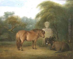Pony and Donkeys in a Glade by Maria Spilsbury