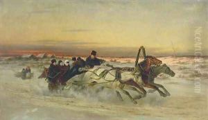 A Galloping Winter Troika at Dawn by Nikolai Egorovich Sverchkov