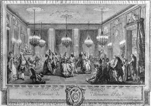 The Evening Dress Ball at the House of Monsieur de Villemorien Fila, engraved by L. Provost by Augustin de Saint-Aubin