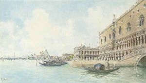 A goldolier before the Molo, Venice by Rafael Senet y Perez