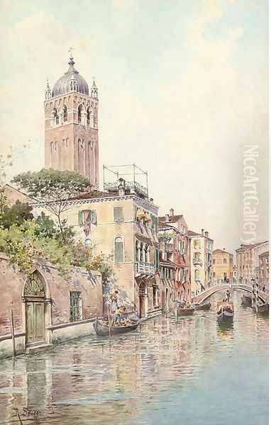Trading vessels on a Venetian backwater by Rafael Senet y Perez