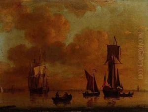 A Royal yacht and small craft in a calm