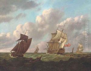 Two flagships passing in the Channel by Francis Swaine