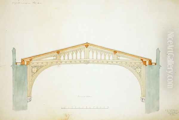 New College Oxford Design for Hall New Roof, 1865 - view 1