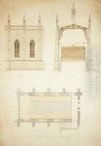 New College Oxford Design for New Hall Roof, 1865 2 by Sir George Gilbert Scott