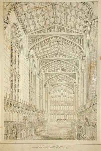 New College Chapel Interior view showing designs for proposed roof, 1875-77 by Sir George Gilbert Scott