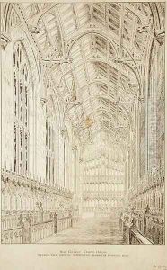 New College Chapel Interior view showing alternative design for proposed roof, 1875-77 by Sir George Gilbert Scott