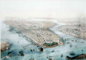 Aerial View of New York and Brooklyn, engraved by T.H. Muller, published by L. Turgis, Paris, c.1850 by Simpson