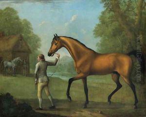 Brilliant, William Croft's dun Stallion, being led towards a mare
