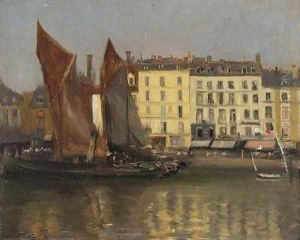 Sailing vessels in harbour, Dieppe by Bernard Sickert