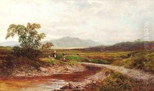 Figures before a bridge, Llyn Elsir, North Wales