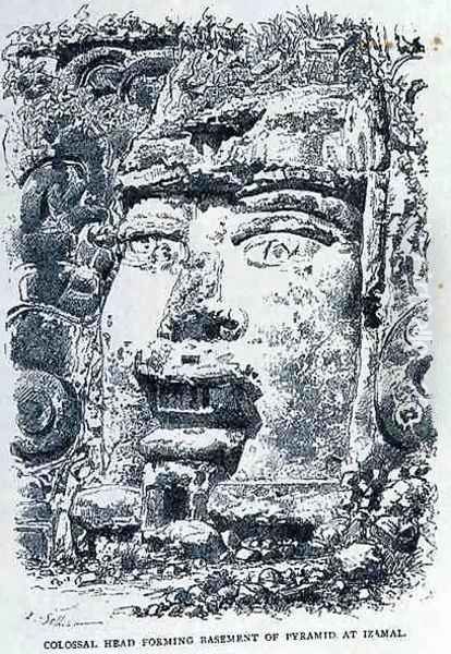 Colossal Head Forming Base of Pyramid at Izamal, from The Ancient Cities of the New World, by Claude-Joseph-Desire Charnay, pub. 1887 - view 1