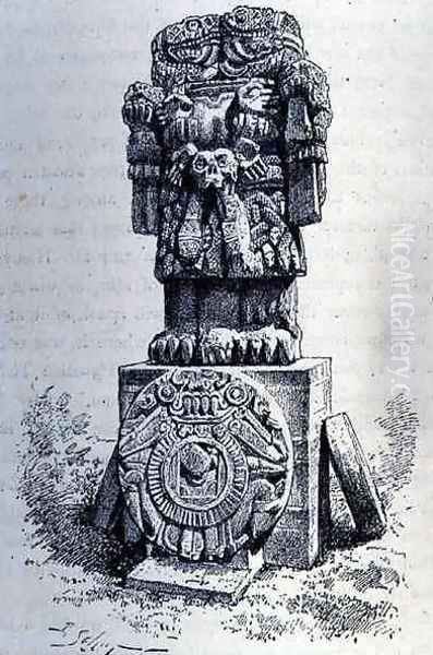 Statue of the Goddess Coatlicue, from The Ancient Cities of the New World, by Claude-Joseph-Desire Charnay, pub. in 1887 - view 1