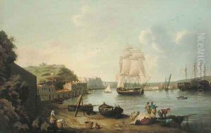 Ship under Sail in the Harbour at Port Mahon, Minorca by Anton Schantz