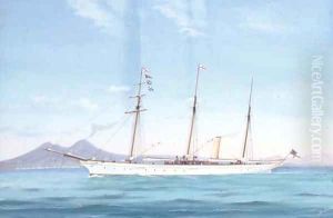 The Royal Yacht Squadron steam yacht Fedora in the Mediterranean off Naples by Antonio de Simone