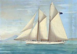 The R.D.Y.C. racing schooner Medora in the Mediterranean off Naples by Antonio de Simone