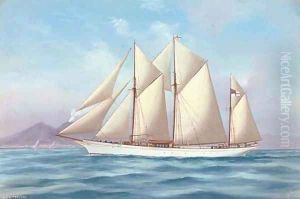 The Royal Yacht Squadron schooner Fanteme in the Mediterranean off Naples by Antonio de Simone