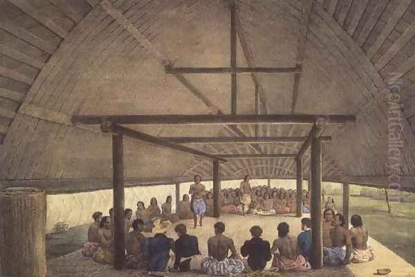 The Kava ceremony with Chief Palou, Tonga Tabou, plate 69 from Voyage de la corvette l'Astrolabe. Atlas historique, engraved by Alexis Nicolas Noel, pub. 1833 - view 1