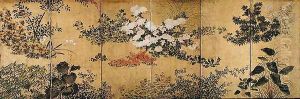 Six-Fold Screen depicting Flowering Plants in the Four Seasons, early Edo Period by Nonomura Sotatsu