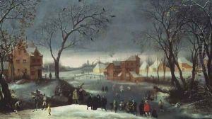 Winter Landscape with Skaters by Adriaen van Stalbempt