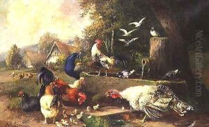 Poultry by a Pump by Julius Scheuerrer