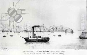 The Clermont, the first Steam Packet, sailing from New York to Albany in September 1807, engraved by L.N. Rosenthal The Clermont, the first Steam Packet, sailing from New York to Albany in September 1807, engraved by L.N. Rosenthal