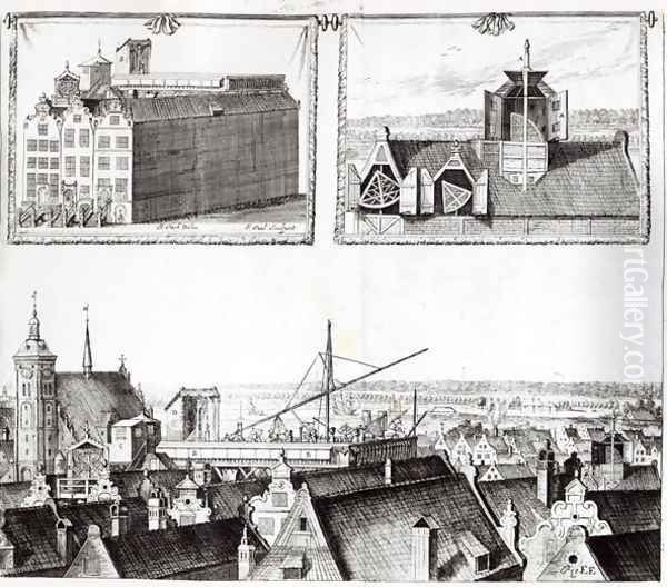 The Sternenburg observatory, illustration from Machina Coelestis by Johann Hevelius, engraved by Izaak Saal, 1674 - view 1