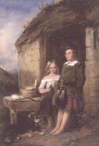 Highland Children at the door of a Bothy, 1846 by William Simson