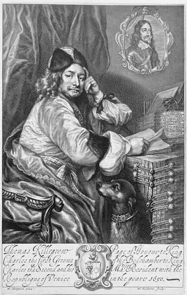 Portrait of Thomas Killigrew 1612-83 Restoration playwright, frontispiece to his 'Works, engraved by William Faithorne 1616-91 1664 - view 1