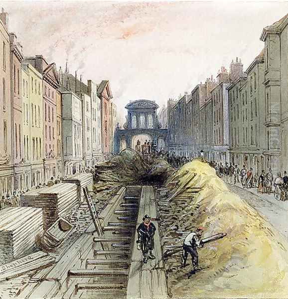 Fleet Street with the New Common Sewer under Construction, 1845 - view 1