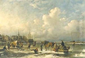Figures and skaters on a frozen lake by Louis Smets