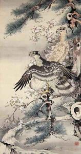 Pair of Hawks with Branch and Blossoms by Soga Shohaku