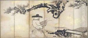 The Four Sages of Mount Shang, one of a pair of six-panel folding screens, Edo Period, c.1768 by Soga Shohaku