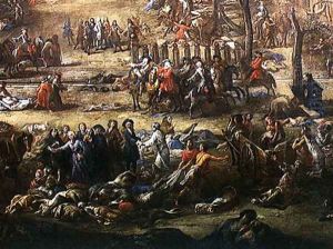 View of the Cours Belsunce, Marseilles, During the Plague of 1720, detail depicting the Cardinal of Belsunce with a group of corpses of plague victims, 1721 by Michel Serre