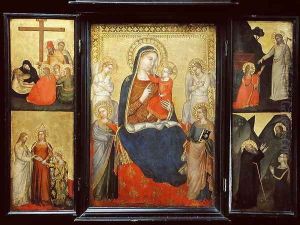 Triptych, Madonna and Child Enthroned flanked by scenes from the Life of Christ by Puccio di Simone