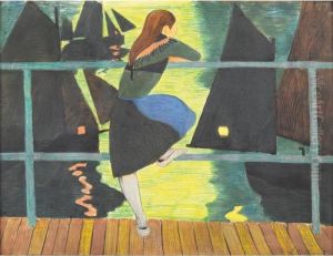 Jeune Fille Accoudee Au Bastingage, Face Au Port by Leon Spilliaert