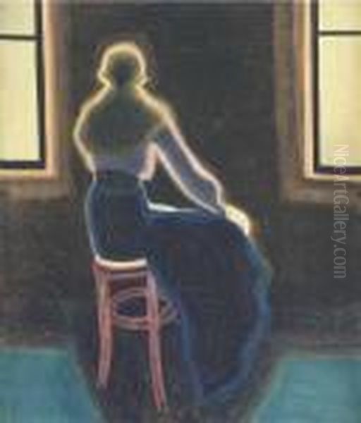 Jeune Femme De Dos Assise Sur Un Tabouret - view 1