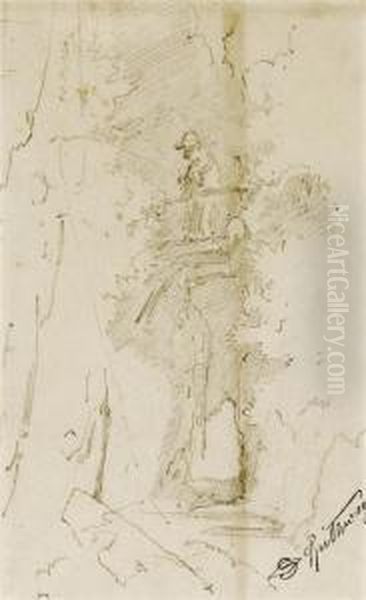 Angler On A Bridge Over A Gorge - view 1