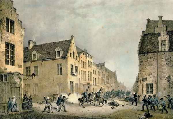 Diversion of a Dutch Division at the Porte de Flandre, Brussels, 23rd September 1830, engraved by Jean Baptiste Madou 1796-1877 - view 1
