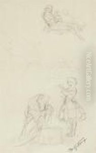 Sketch Sheet With Dancer by Carl Spitzweg
