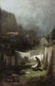Beim Wascheaufhangen by Carl Spitzweg