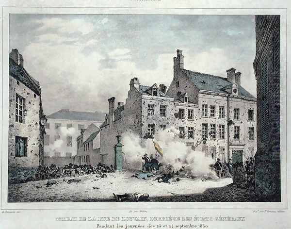 Fighting in the Rue de Louvain, Brussels, Behind the Etats Generaux, 23rd-24th September 1830, engraved by Jean Baptiste Madou 1796-1877 - view 1